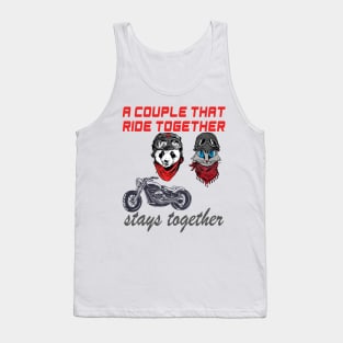 Cute Panda and cat couple that rides together stays together Tank Top